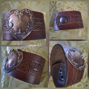 🔥NEW WESTERN Brown Leather Heart Bracelet 8.5" Diameter